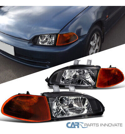 Fits 92-95 Honda Civic 4dr Sedan Matte Black Headlights+ Oaa