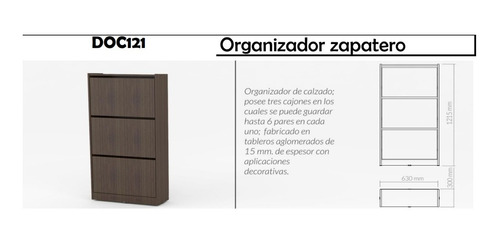 Zapatero Organizador Botinero. 3 Puertas. Doc 121. 121 X 60