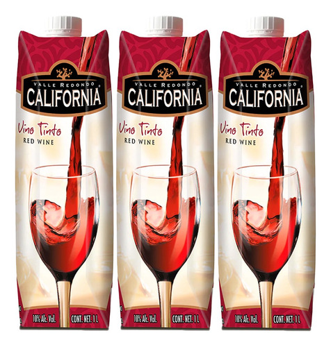 Pack De 3 Vino Tinto California Tetrabrick 946ml