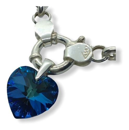Pulsera Rolo De Plata Dije Cristal 14 Mm Y Dije Con Grabado