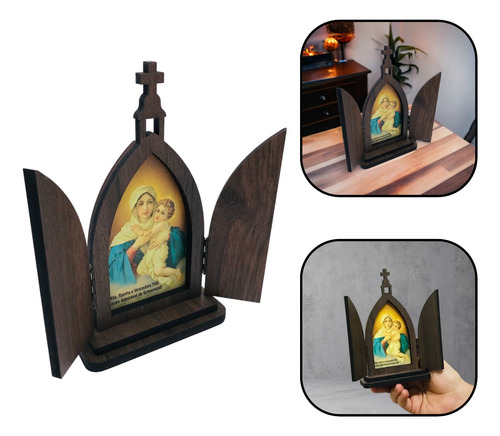 Capela Capelinha Mãe Rainha Com Porta Madeira 18 Cm