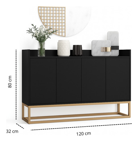 Credenza Bufetera Moderna Aparador Multiusos Con Puertas Negro