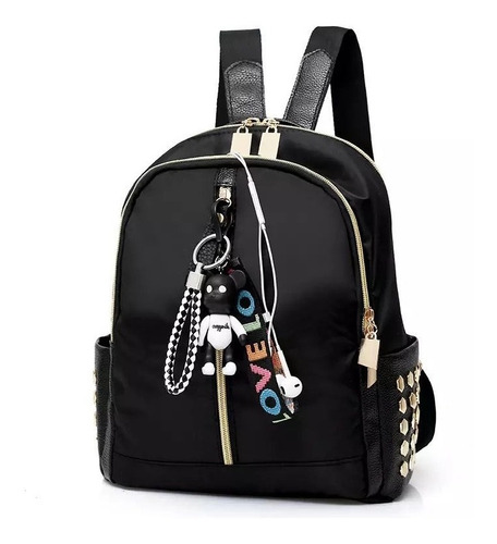 Mochila Mini Impermeable Negro Con Dorado Love + Llavero