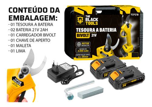 Tesoura Poda Sem Fio 21v Tcp21b Bivolt Com 2 Baterias
