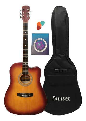 Guitarra Acustica Folk Sunset Funda Acolchada Encordado Puas