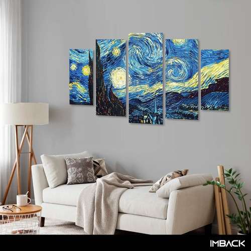 Imagen 1 de 7 de Cuadro Moderno Decorativo Madera Arte Noche Estrellada Gogh