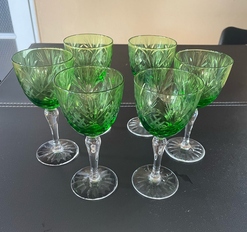 Copas Cristal Tallado Antiguas 6 X 100cc Verde (Usado)