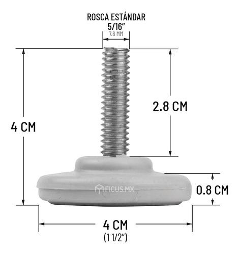 Regaton Nivelador Pata Muebles Plastico Gris Rosca 5/16 100pzs