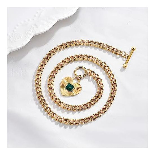 Collar Colgante De Corazón De Nuzon Sunburst Con Ágate Verde