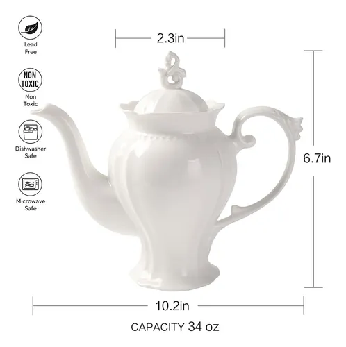 Tetera Inglés Ultra Blanca De Porcelana Fina, Cafetera, Peso