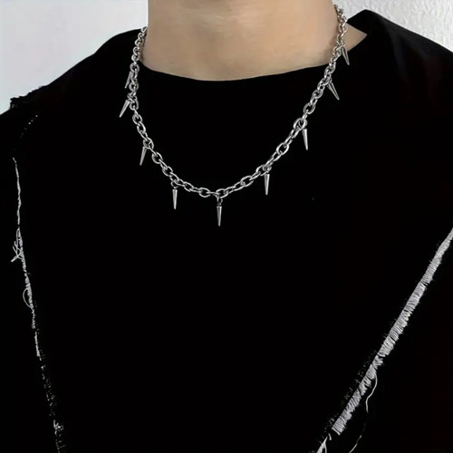 Cadena De Picos Para Hombre Dije Punk Aesthetic Cool De Moda Plateado