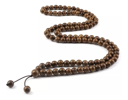 Collar Cuentas Madera Natural Japa Mala Budista Yoga