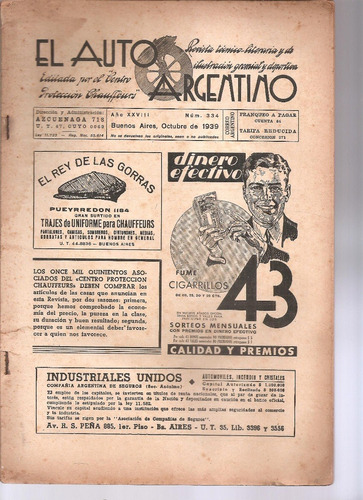 Revista El Auto Argentino Nº 334 Octubre 1939 (sin Tapas)