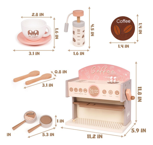 Cafetera De Madera Para Niños Con Molinillo, Set Montessori. Color