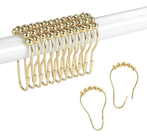 Mebix TRD Kit De 12 Ganchos De Acero Inoxidable Para Cortinas De Baño Color Dorado