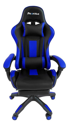 Silla de escritorio Multilaser Phantom PHANTOM gamer ergonómica  negra y azul con tapizado de cuero sintético