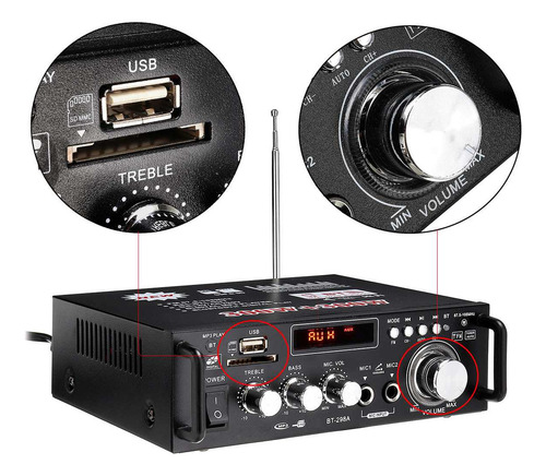 Amplificador De Audio Bluetooth Carro/hogar 2 Canales 600w