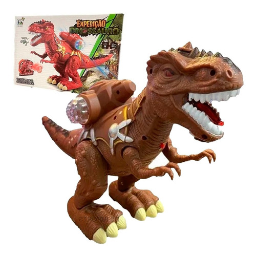 Dinossauro Grande T Rex Solta Fumaça Brinquedo Anda Sons Luz