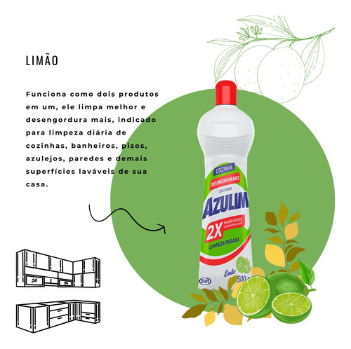 Kit 12 Limpador Desengordurante Azulim Limão 500ml Start
