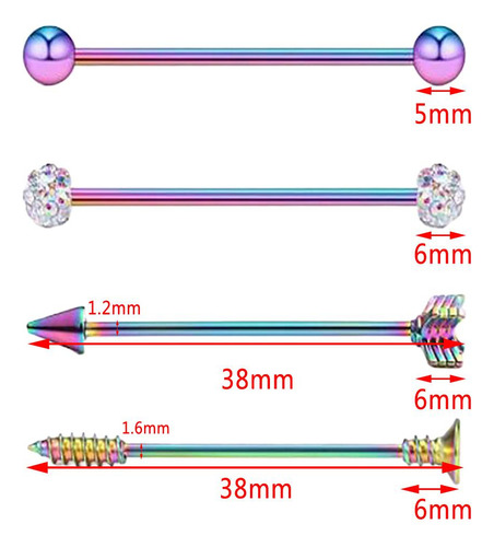 4 Piezas Acero Inoxidable Industrial Barbell Vistoso