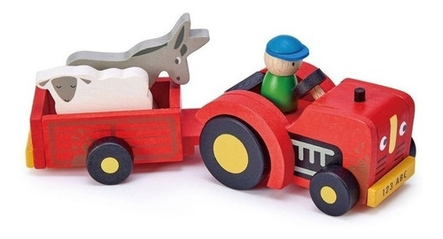 Tender Leaf Toys Tractor Y Trailer Granja Juguete Madera Color Rojo