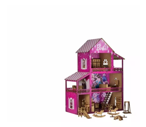 Casinha boneca Barbie mdf colorido 130 x 91 x 42 desmontada