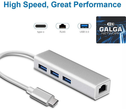 Imagen 7 de 9 de Adaptador Usb Tipo C A Rj45 Ethernet Red Lan + Usb 3.0 X 3