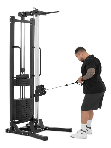 Maquina Multifuncional Gym Con Polea Peso Ajustable Altera Estructura Negro