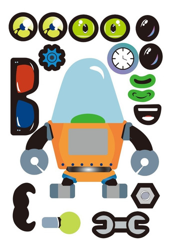 Imagen 6 de 7 de Stickers Autoadhesivos Didactico X4 Robots Souvenirs
