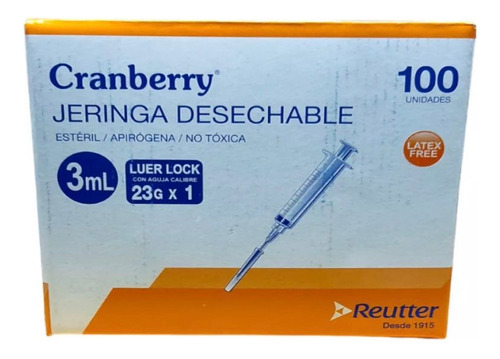 Jeringa Desechable Luer Lock 3cc 23g X 1 Caja 100 Unid. V/a