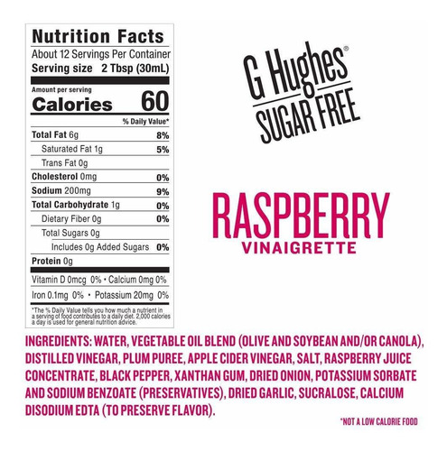 G Hughes Free Raspberry Vinagreta Apósito (3 Unidades)
