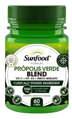 Propolis Verde Blend 1000mg - 60 Capsulas Sunfood Sabor Sem Sabor