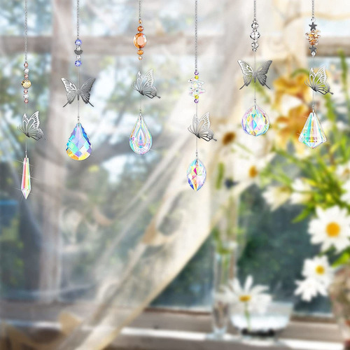 7 Piezas De Cristales De Mariposa Atrapasueños Colgantes Sun