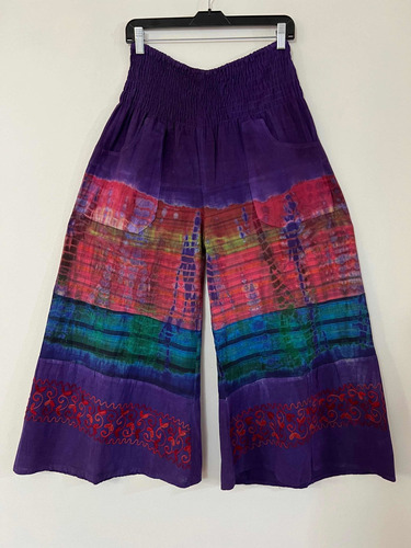 Pantalón Hindu Palazzo Bordado Talla L/ Xl Violeta Y Otros