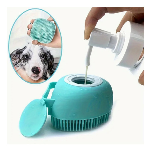 Cepillo Para Mascotas De Silicona Champu Para Perros Color Azul Claro