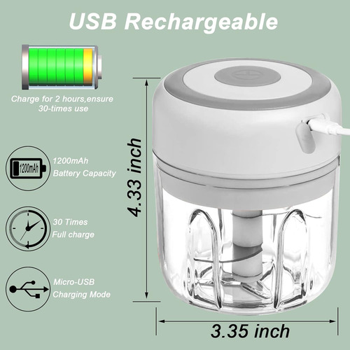 Mini Picadora Hviww, P/alimentos, Recargable, 250 Ml, Bla...
