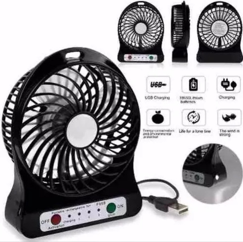 Ventilador Portátil Recargable Tres Velocidades Usb Led Caja