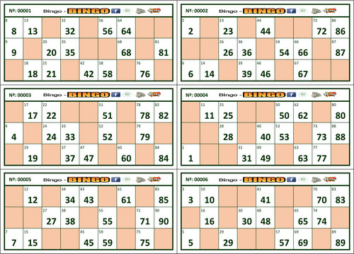 Pdf Cartones De Bingo 1-90 1200 Cartones 200 Pdfs X 6 Cu