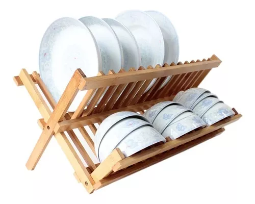 Lawei Escurridor de platos de bambú con soporte para utensilios, escurridor  de platos de bambú de 3 niveles, escurridor de platos plegable grande –  Yaxa Store