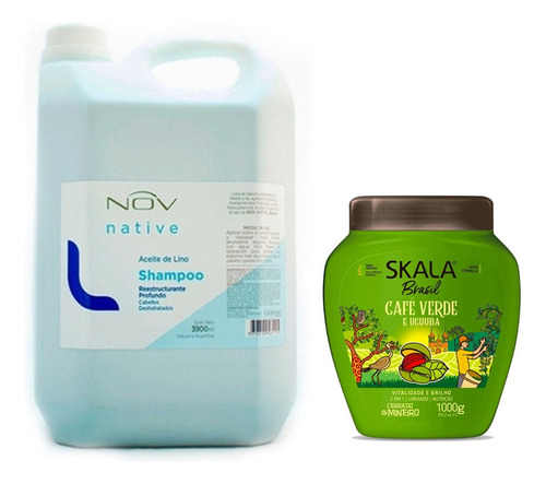 Shampoo Lino Nov + Baño Skala Vitalidad Y Brillo Cafe Verde
