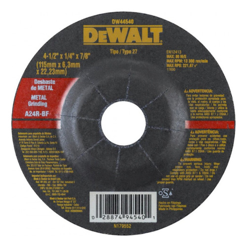 Dw44540 - Disco Desbaste Metal 4-1/2'' X 1/4''