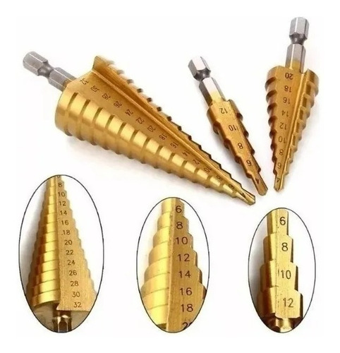 Imagen 4 de 7 de Set Brocas Pino Cónicas Escalonadas 4-32mm Línea Profesional