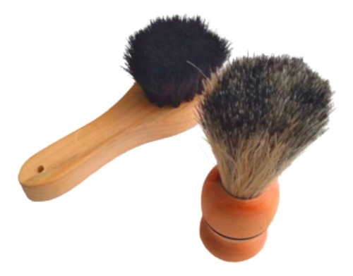 2 Cepillos Facial Y Afeitar Barba De Fibra Natural Madera