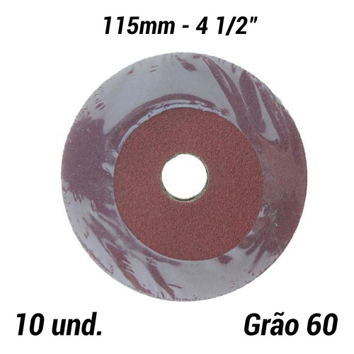 10 Un. Disco De Lixa Fibra 115mm Aço, Inox, Ferro Grão 60