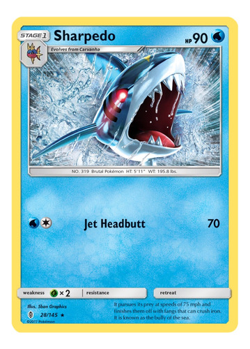 Cartas Pokemon Sharpedo 28/145 Reverse S&m Gri