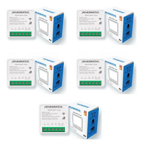 Kit Com 5 Módulos Mini 1 Canal Da Novadigital Ms-105 Branco