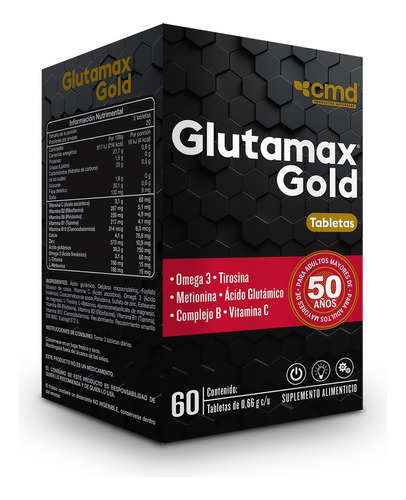 Glutamax Gold 60 Tabs. 66g C/u Omega 3 Tirosina Metionina Ac