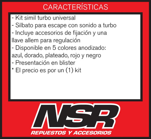 Imagen 2 de 6 de Silvido Escapes Motos Simil Turbo Colores + Llave Allem Nsr
