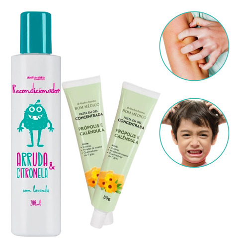 Kit Recondicionador Anti Piolhos + 2 Pastas Gel Com Própolis