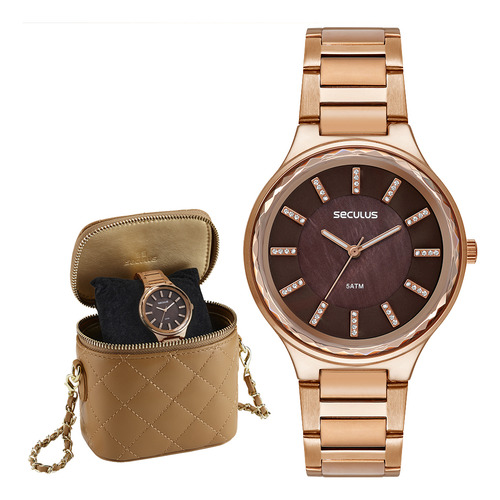 Relógio Seculus Feminino Cristais Rose 77253lp Svrs3